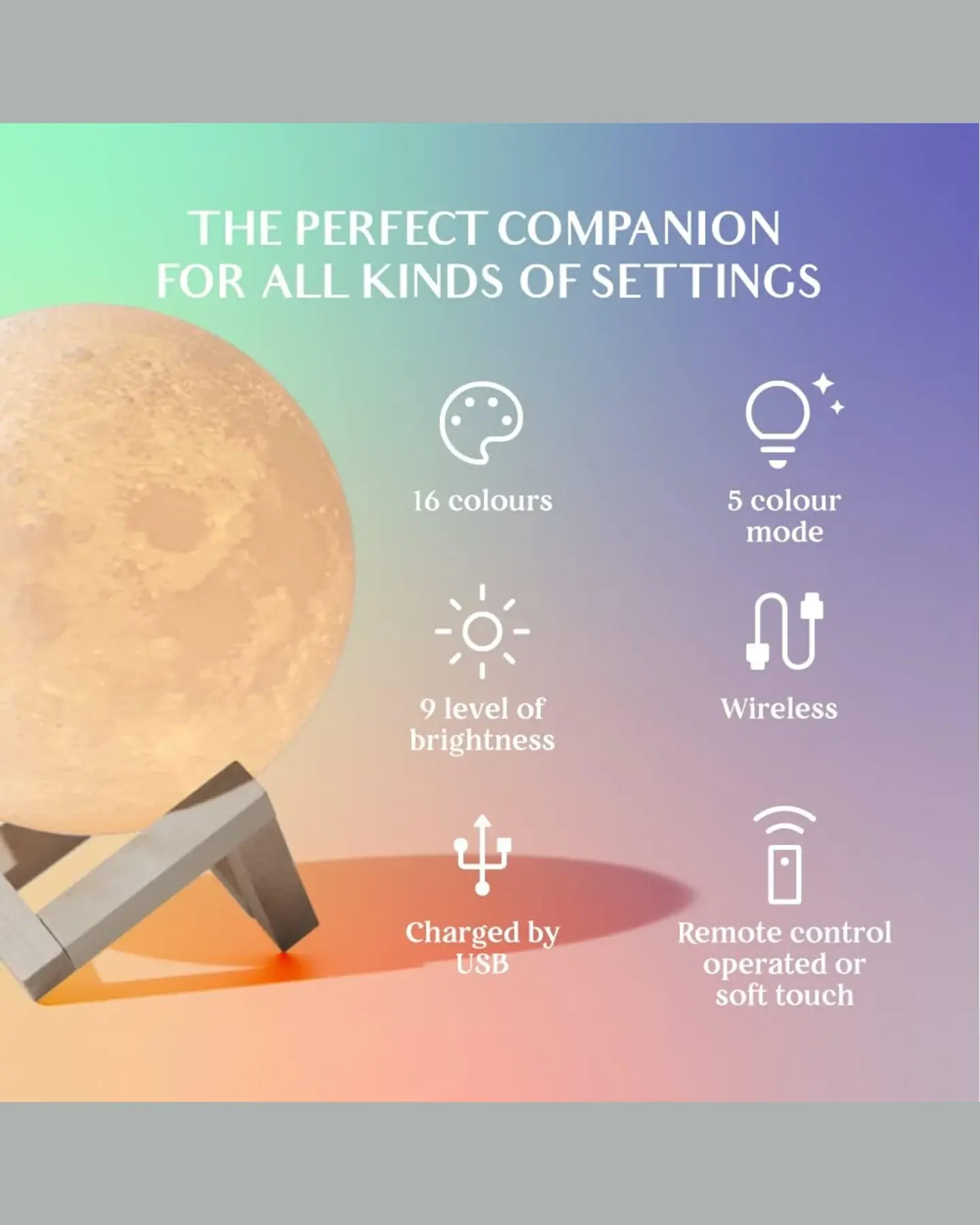 3D Moon Lamp with Stand, view 5