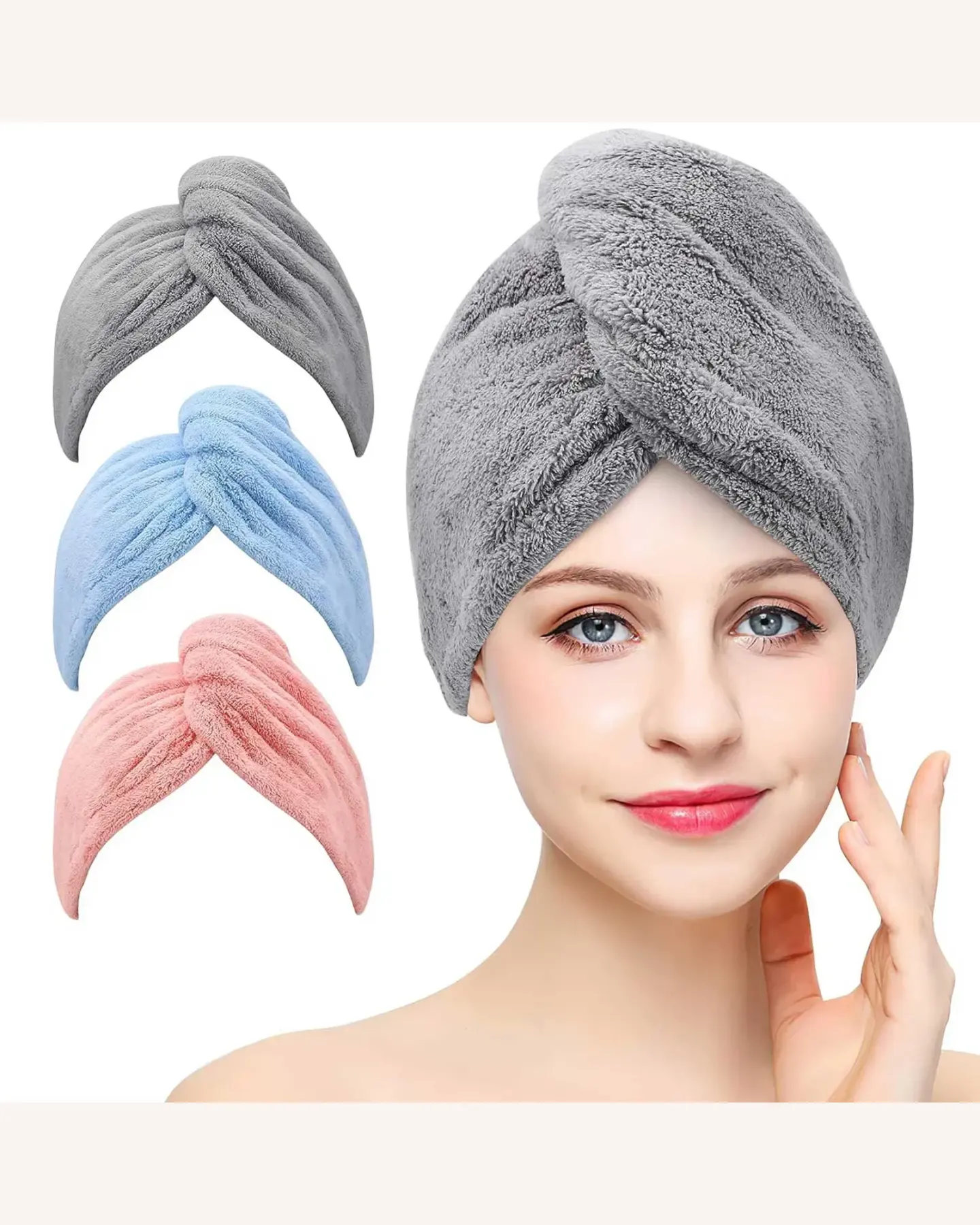 Microfiber Hair Towel Wrap (3-Pack)
