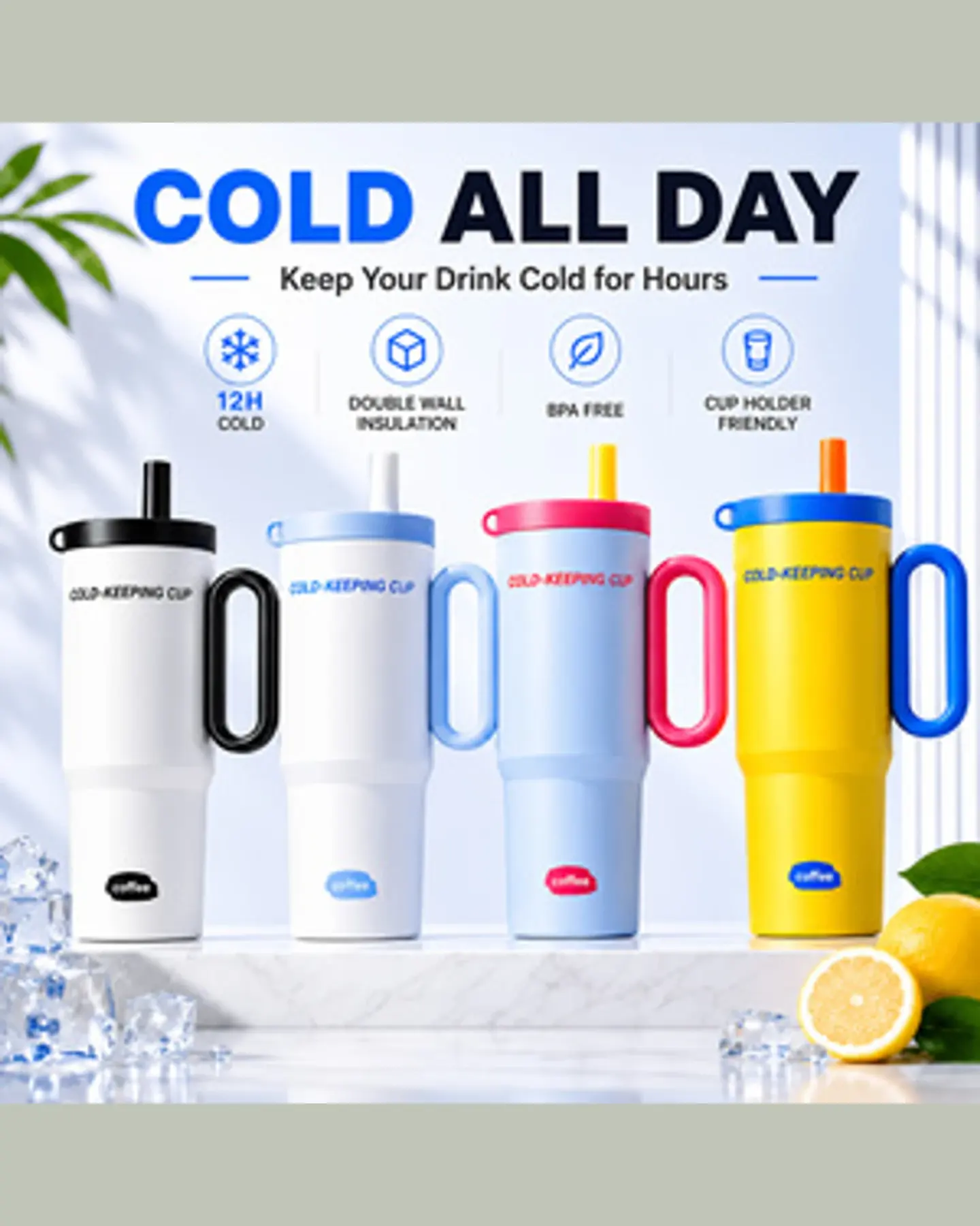 26 oz Insulated Tumbler with Handle & Straw, view 2