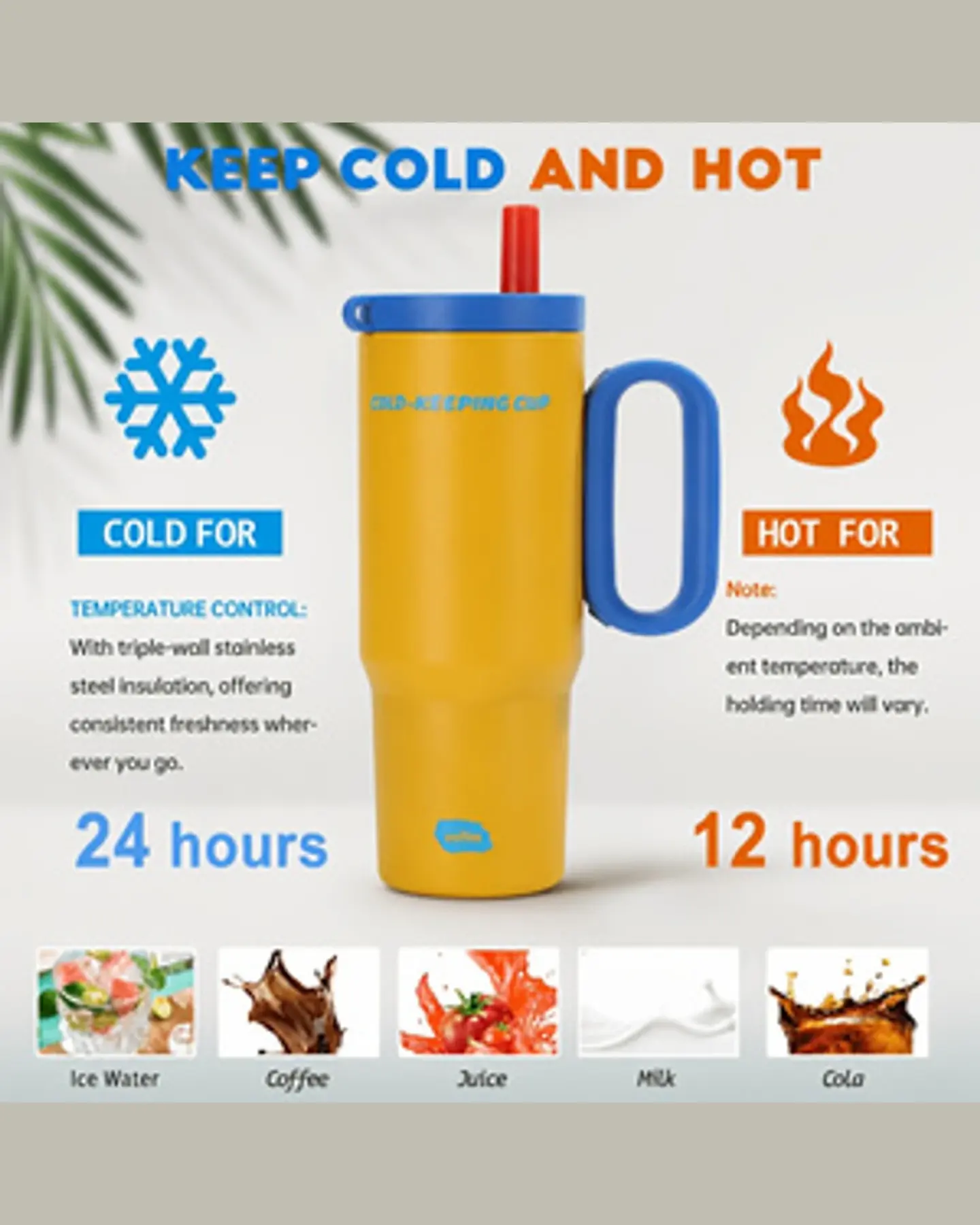 26 oz Insulated Tumbler with Handle & Straw, view 3