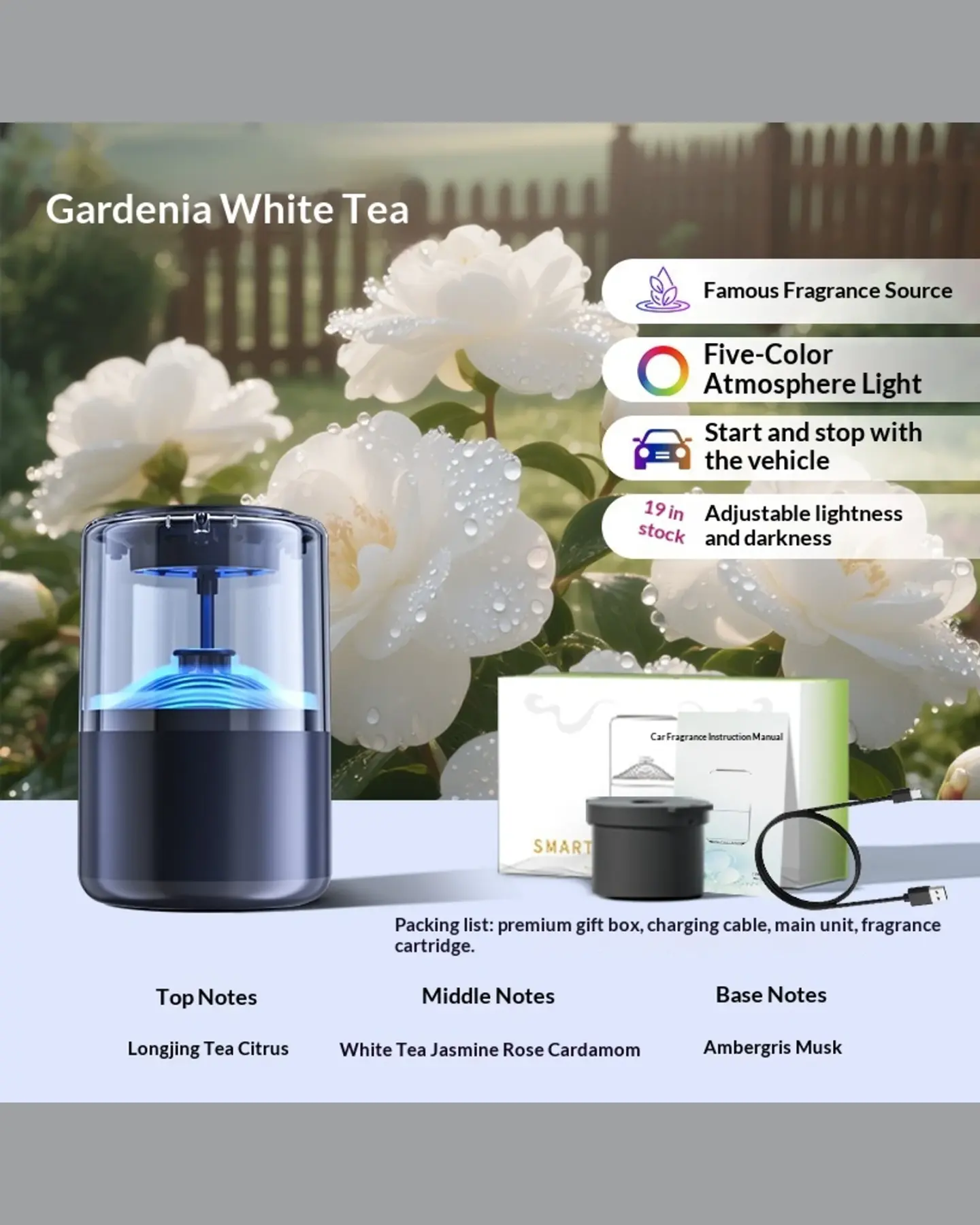 Whisper Mist Waterless Car Scent Diffuser with Ambient Light