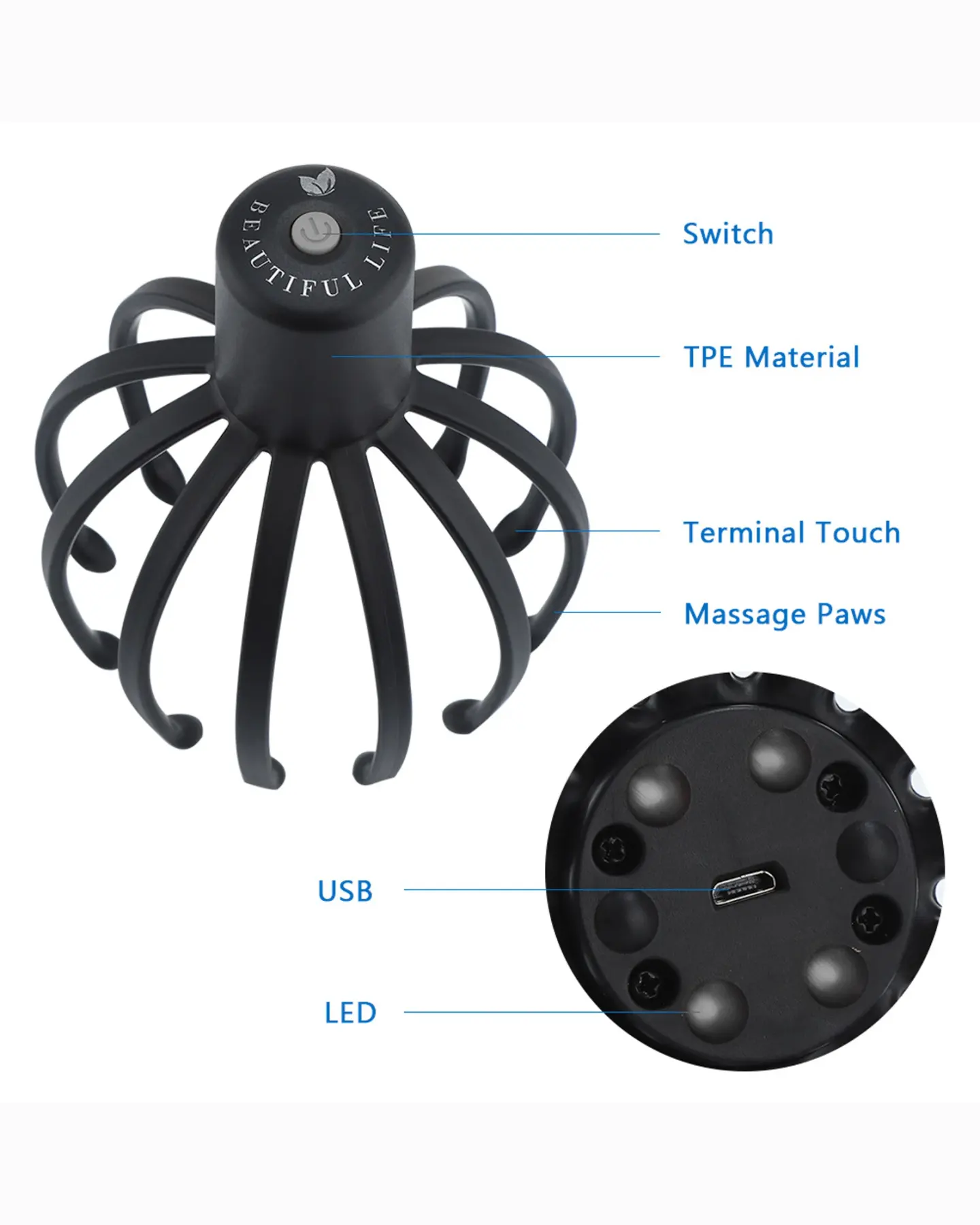 Electric Scalp Massager, Rechargeable with 12 Soft Nodes, view 5