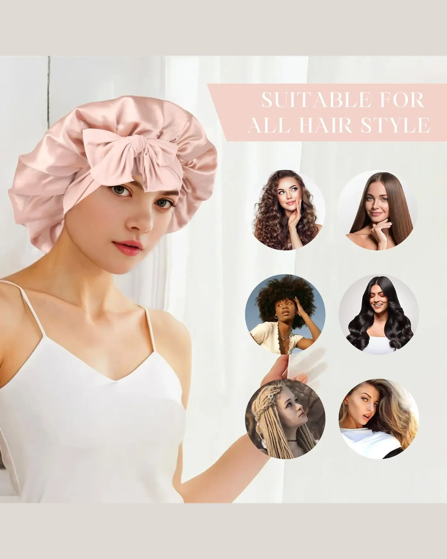 Large Double-Layer Satin Hair Bonnet for Sleeping, view 3