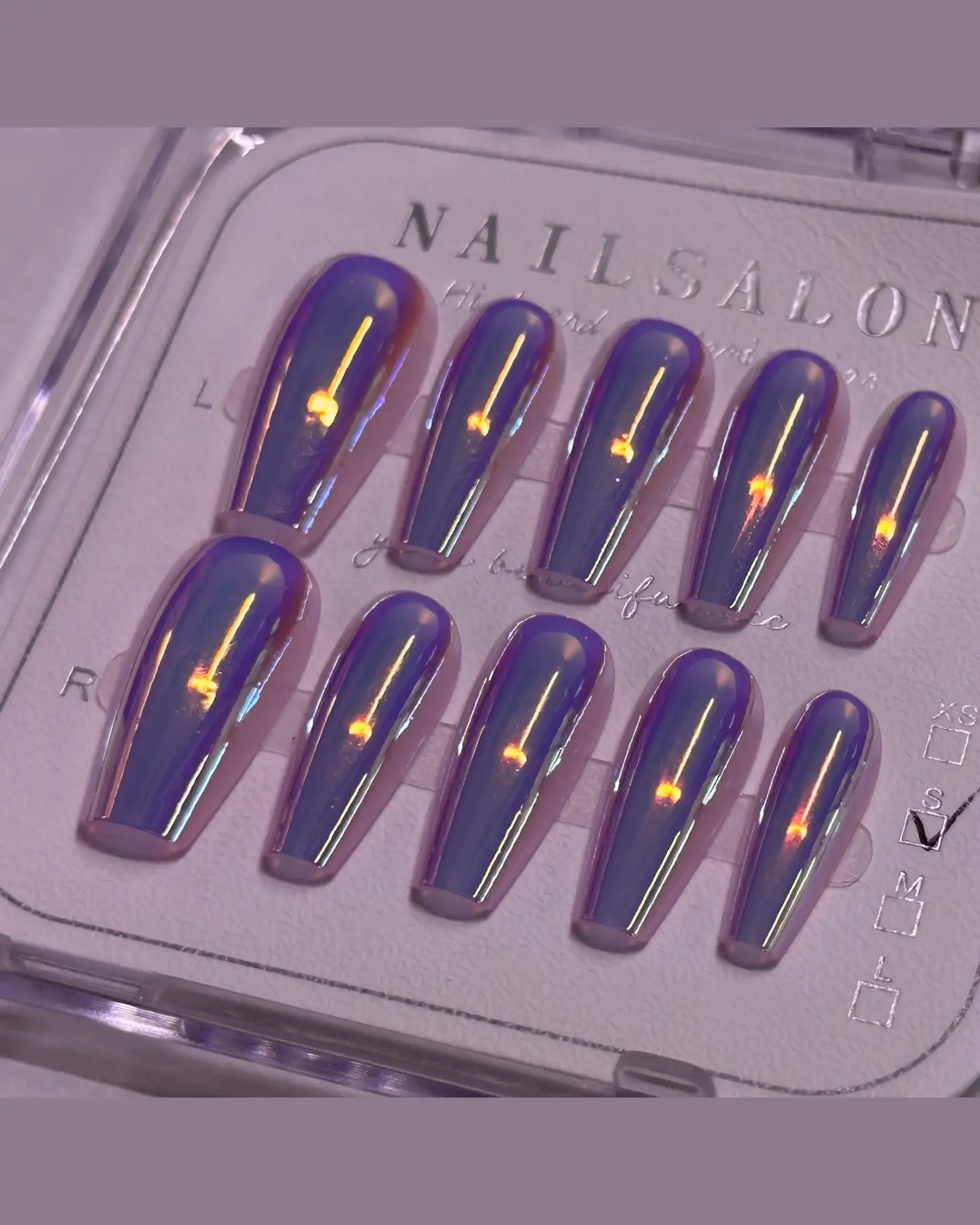 Reusable Press-On Nails, Holographic Cat Eye, 10 Pieces