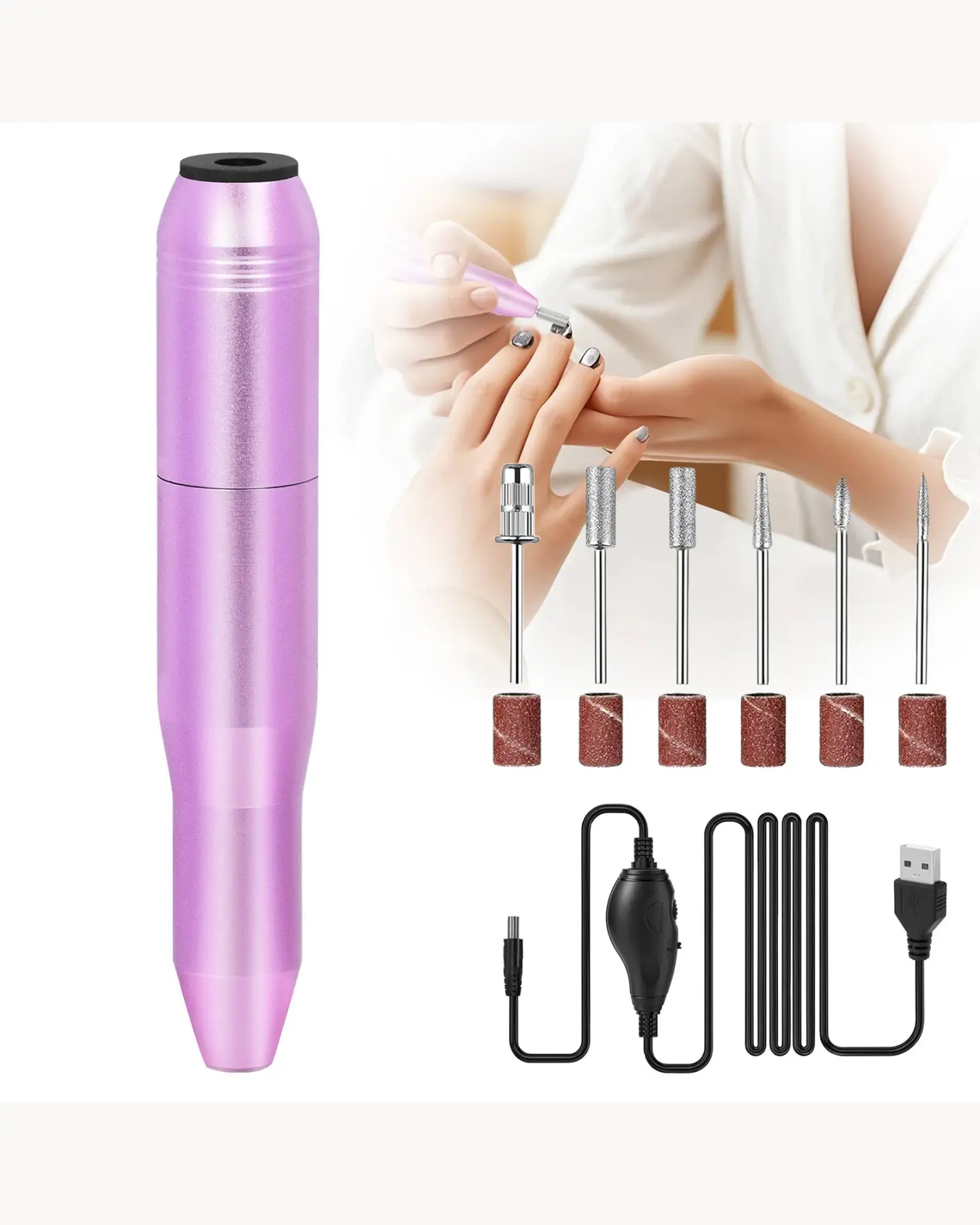 Portable Electric Nail Drill Kit with Bits for Manicure & Pedicure