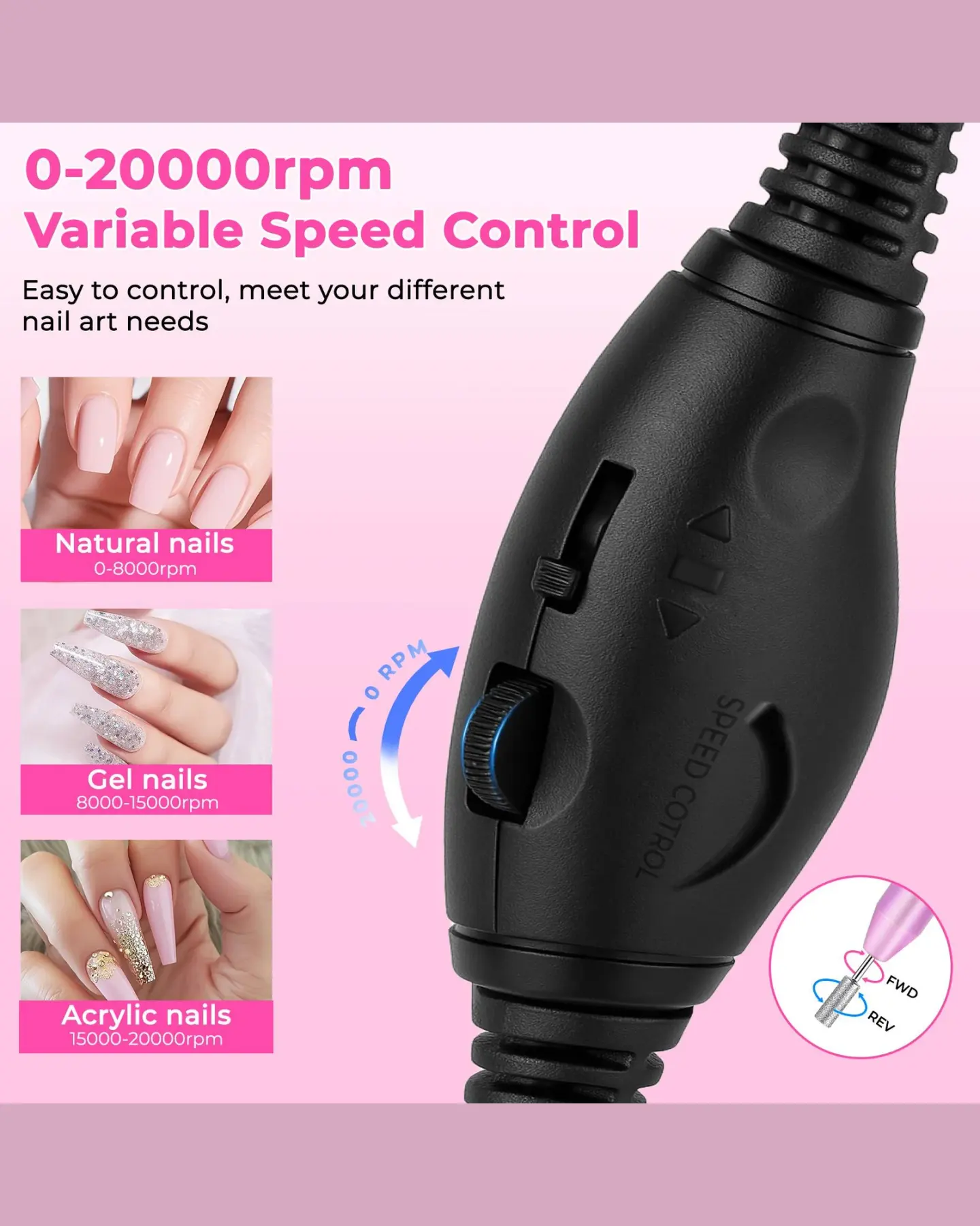 Portable Electric Nail Drill Kit with Bits for Manicure & Pedicure, view 7