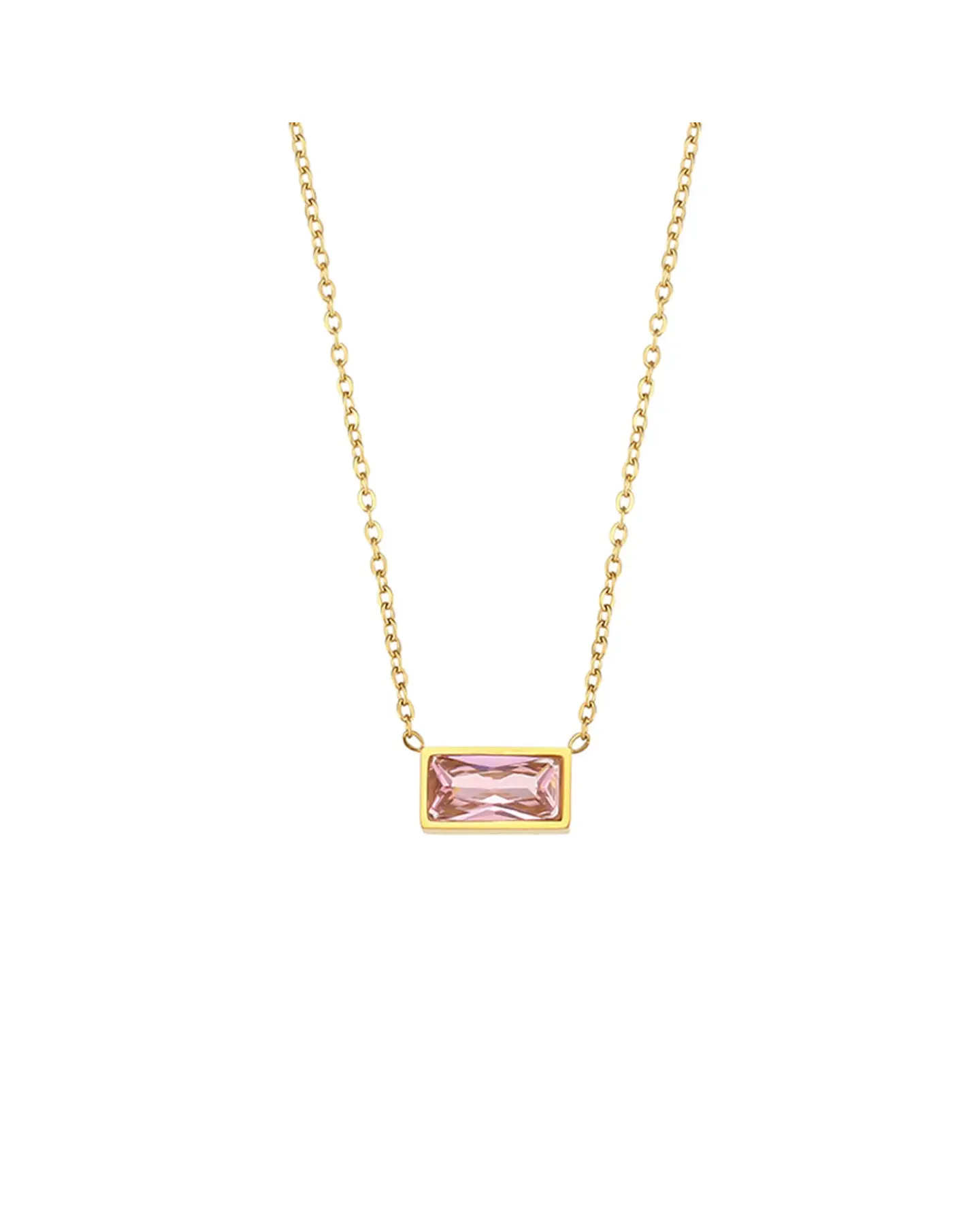 Dainty 18K Gold Plated Gemstone Pendant Necklace, Stainless Steel, view 2