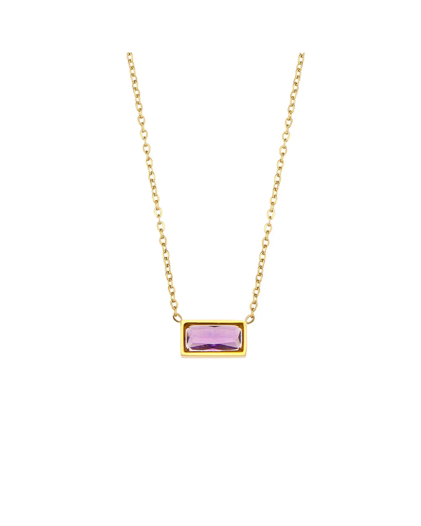 Dainty 18K Gold Plated Gemstone Pendant Necklace, Stainless Steel, view 3
