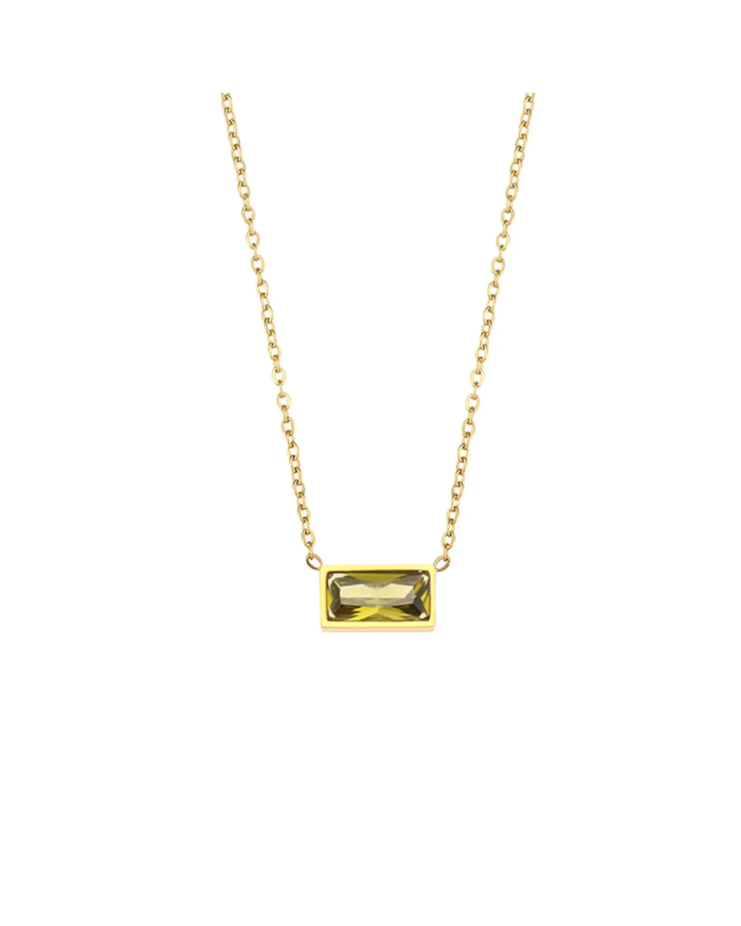 Dainty 18K Gold Plated Gemstone Pendant Necklace, Stainless Steel, view 4
