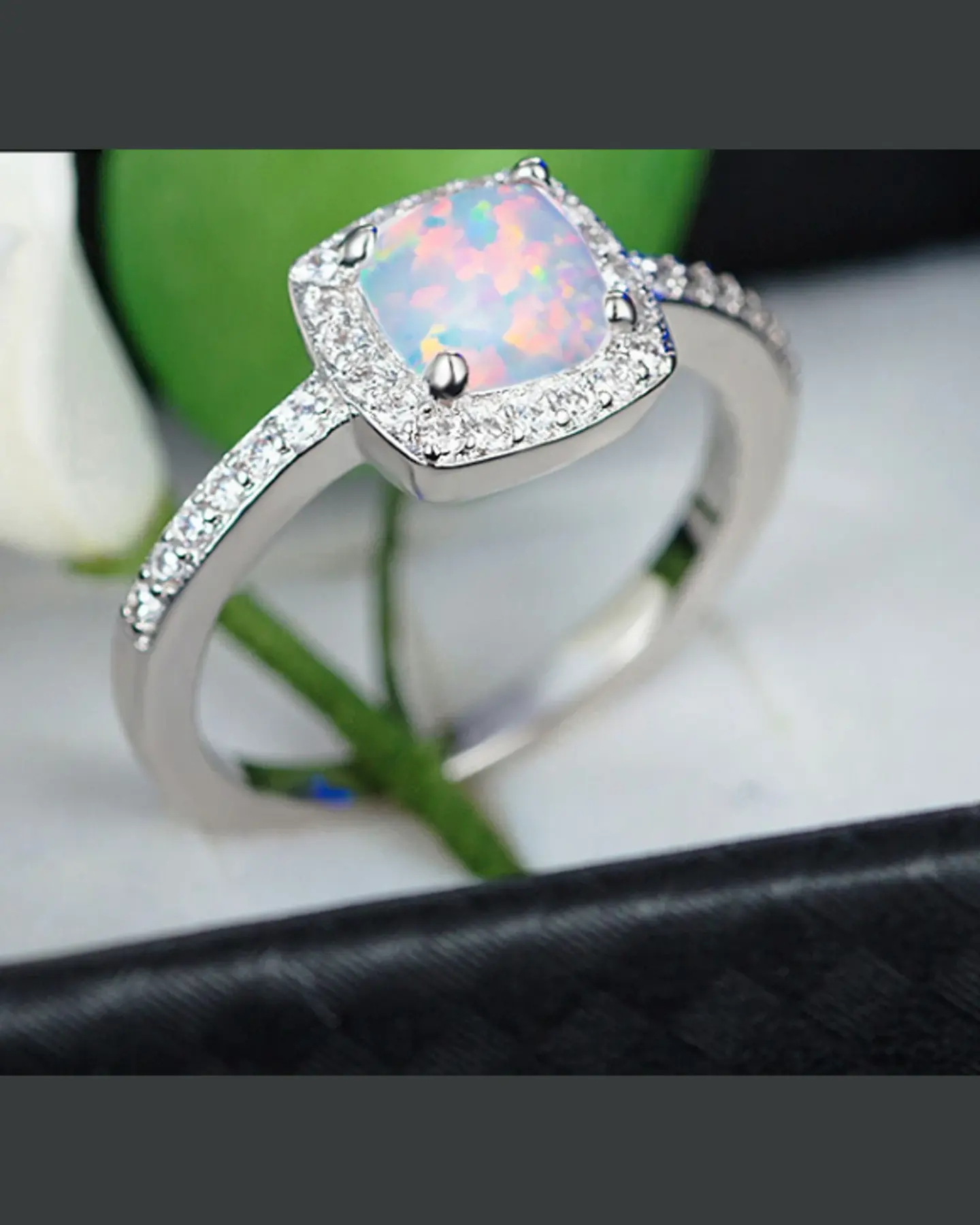 Opal Halo Ring, Cushion-Cut Fire Opal Statement Ring, view 4