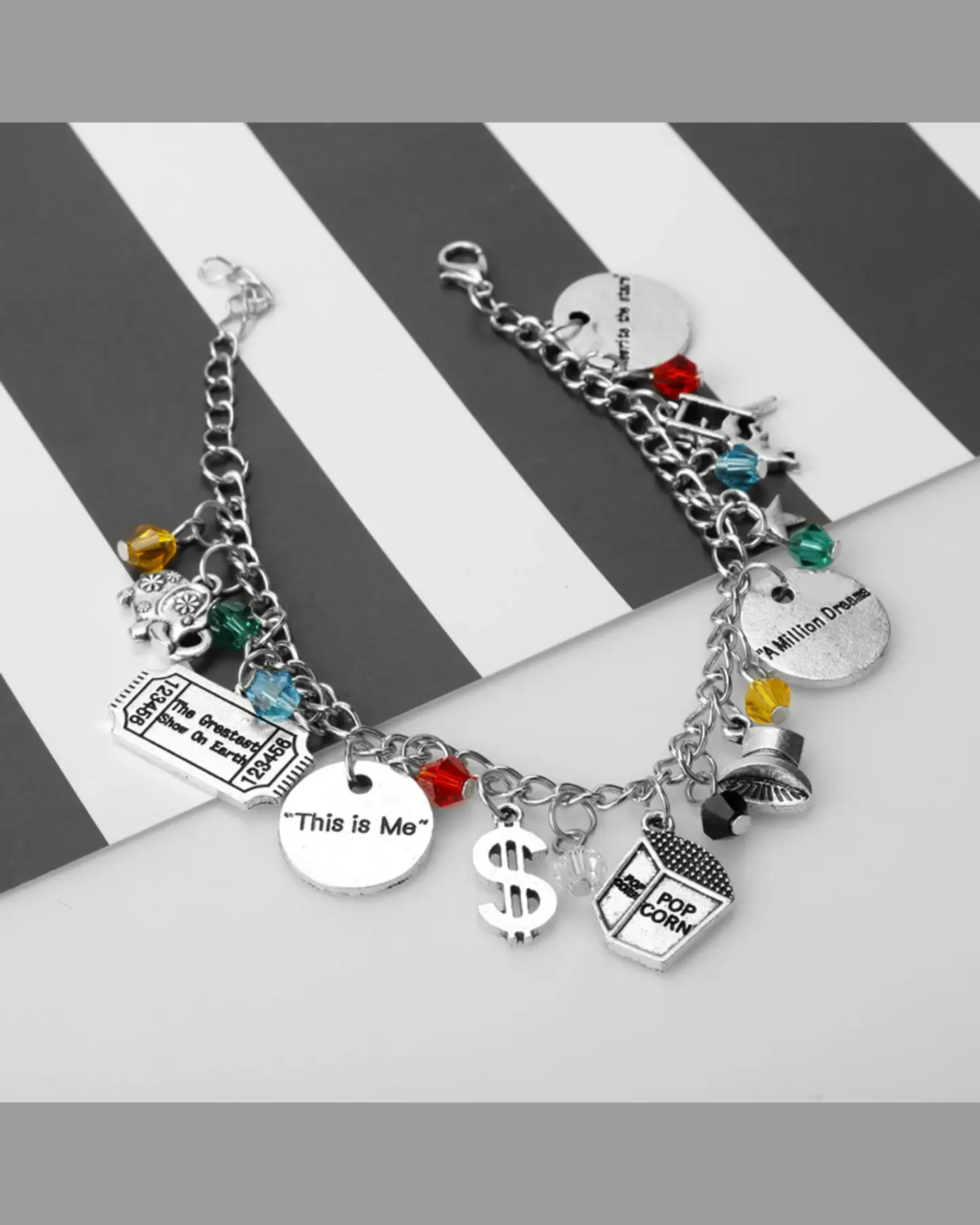 Silver Charm Bracelet with Geometric Charms, view 2