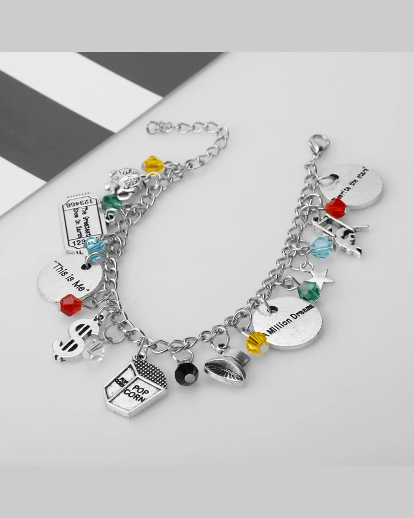 Silver Charm Bracelet with Geometric Charms, view 4