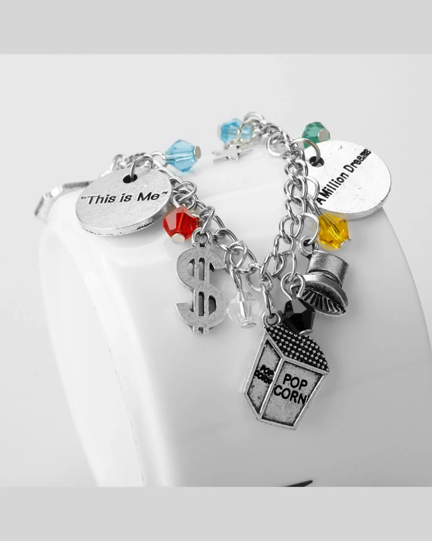 Silver Charm Bracelet with Geometric Charms, view 5