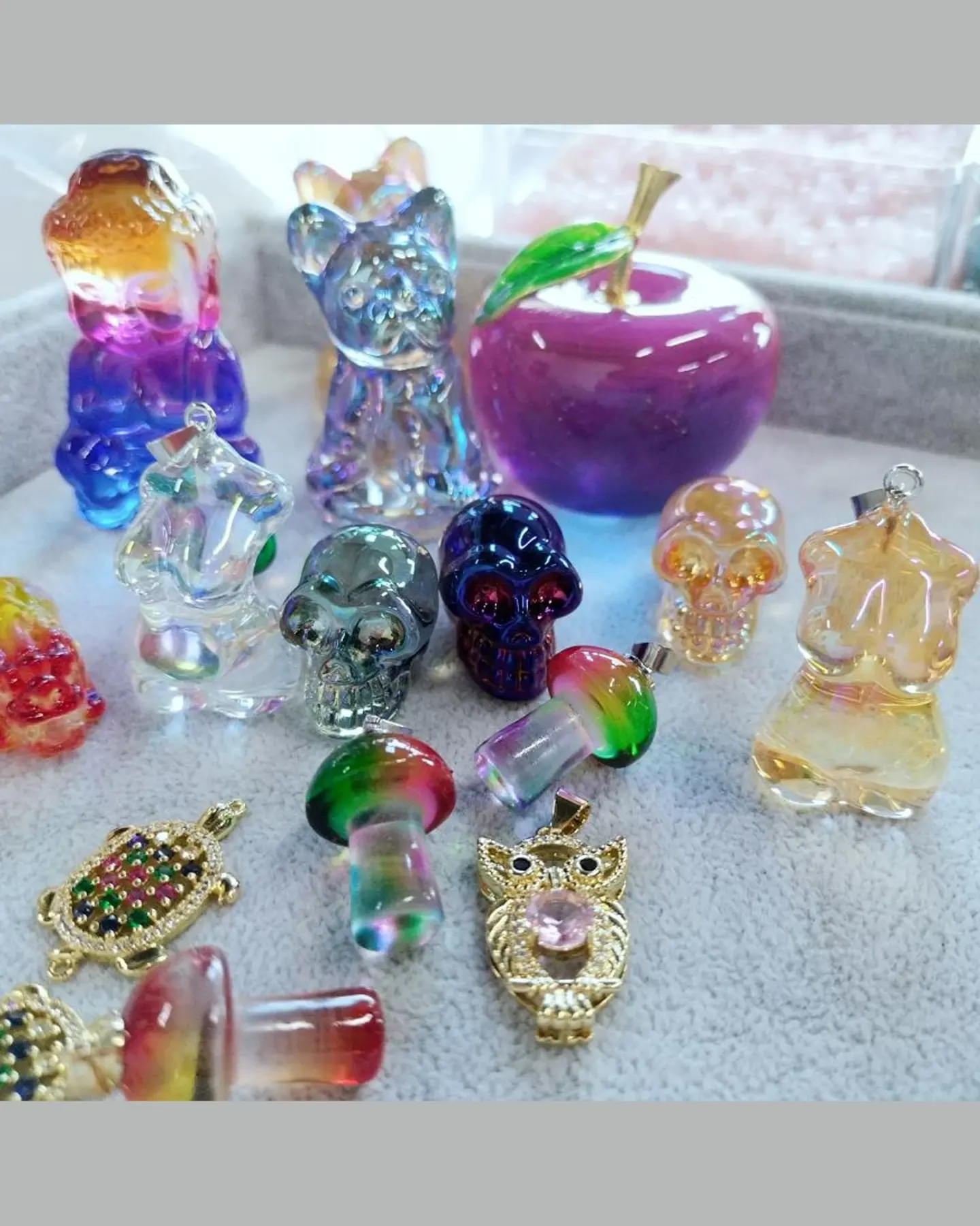 Crystal Animal Mini Charms, Colorful Glass Figurines