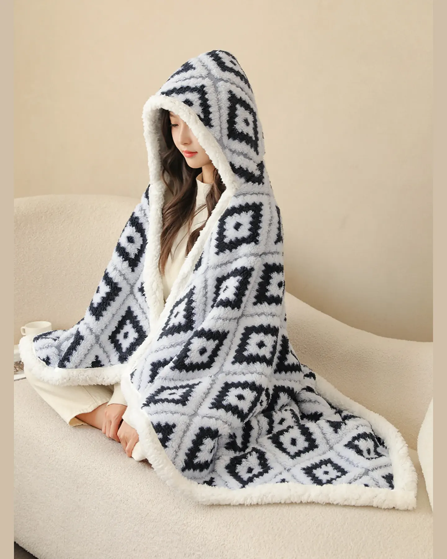 Wearable Hooded Blanket, Oversized Cozy Cloak, view 7