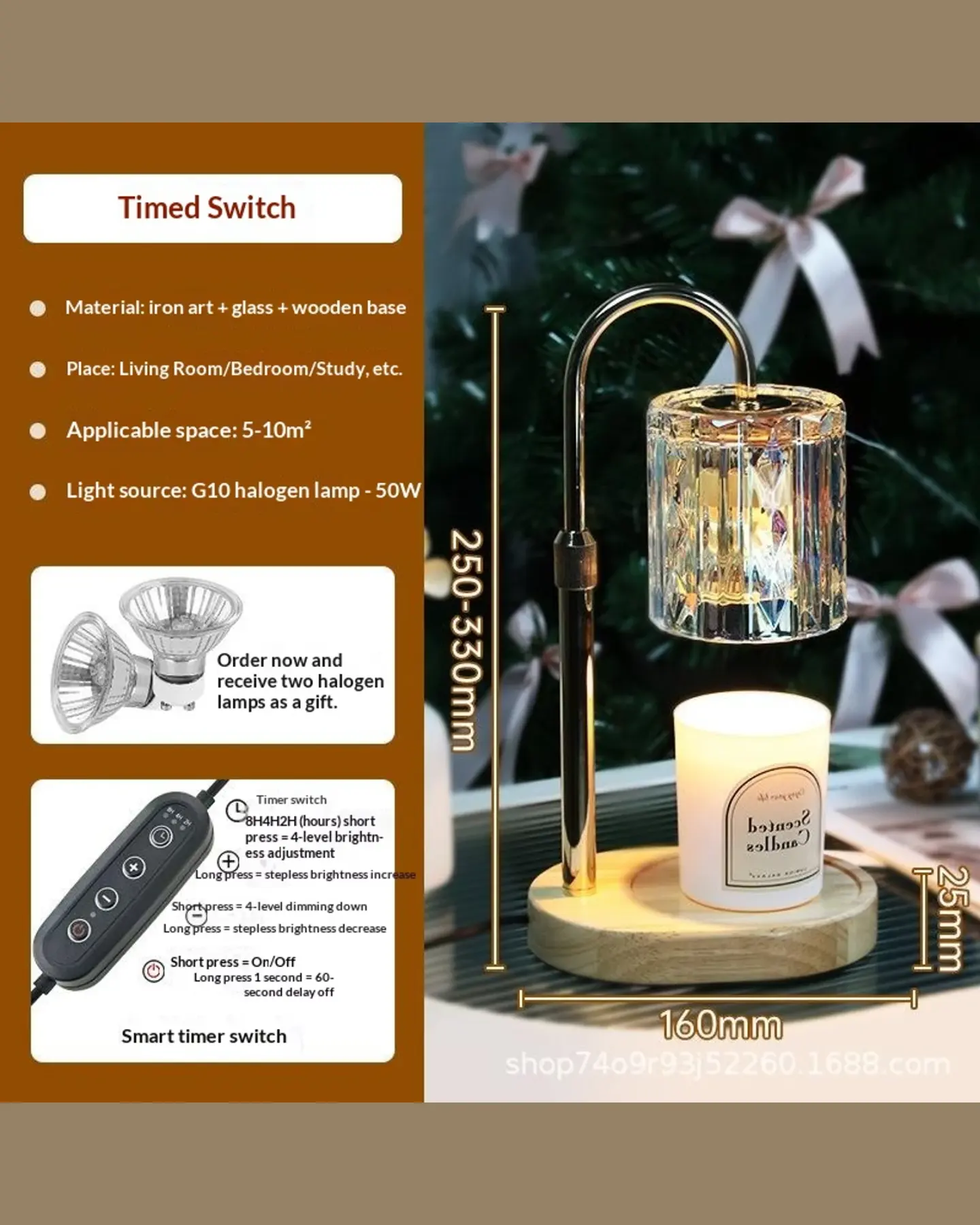 Dimmable Candle Warmer Lamp with Timer, Flame-Free Candle Melter, view 7