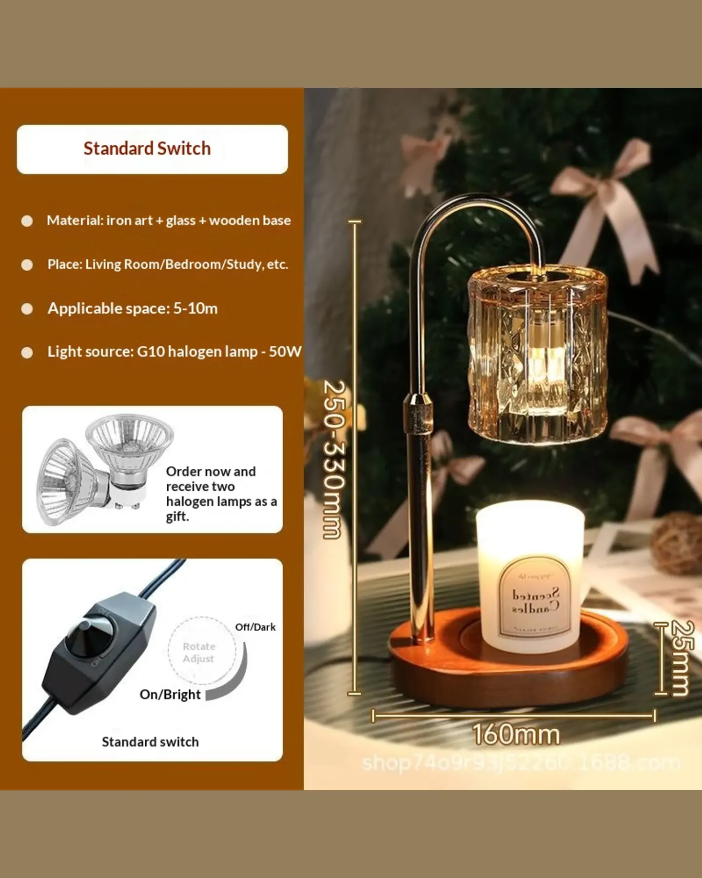Dimmable Candle Warmer Lamp with Timer, Flame-Free Candle Melter, view 8