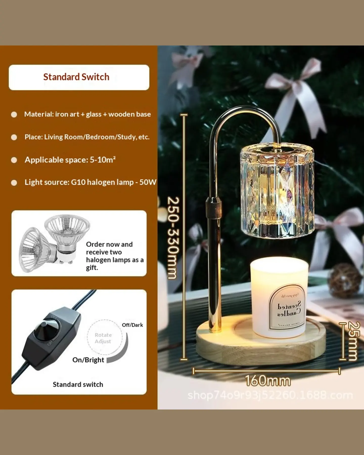 Dimmable Candle Warmer Lamp with Timer, Flame-Free Candle Melter, view 9