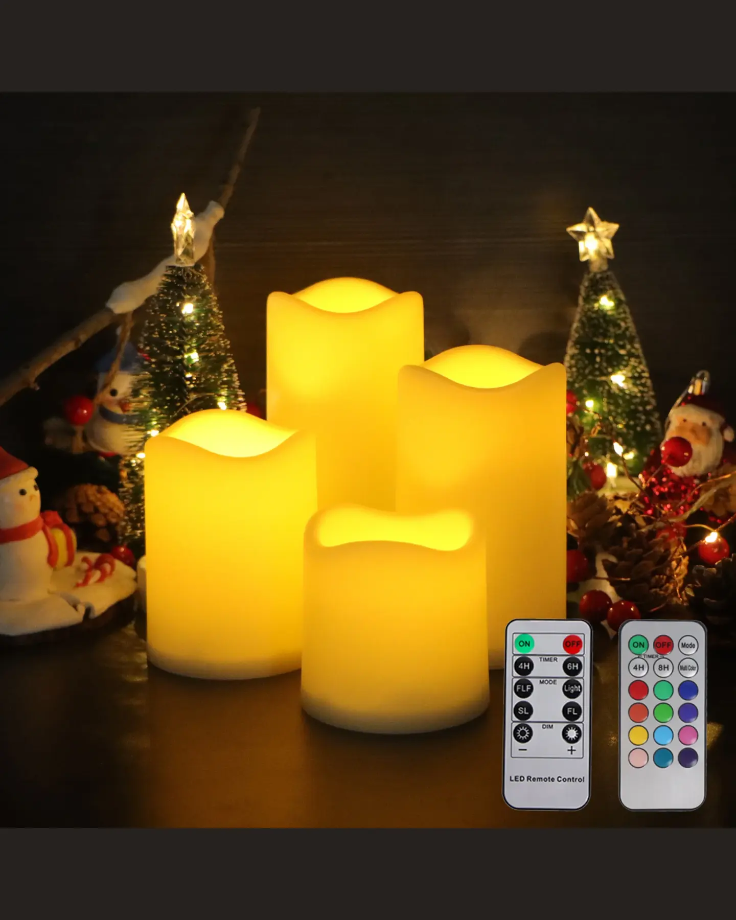 Flameless LED Pillar Candles, Set of 4 with Remote & Timer
