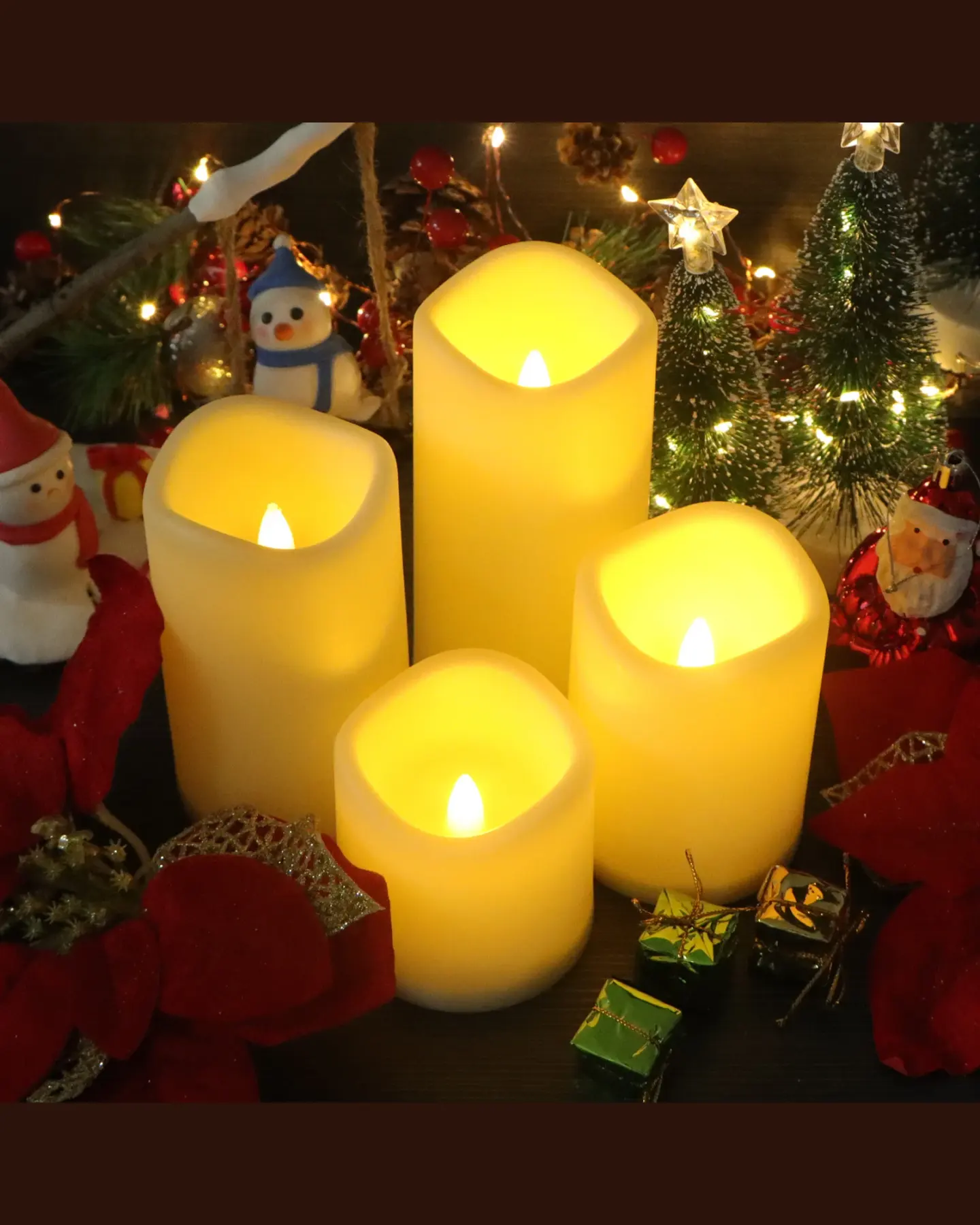 Flameless LED Pillar Candles, Set of 4 with Remote & Timer, view 2