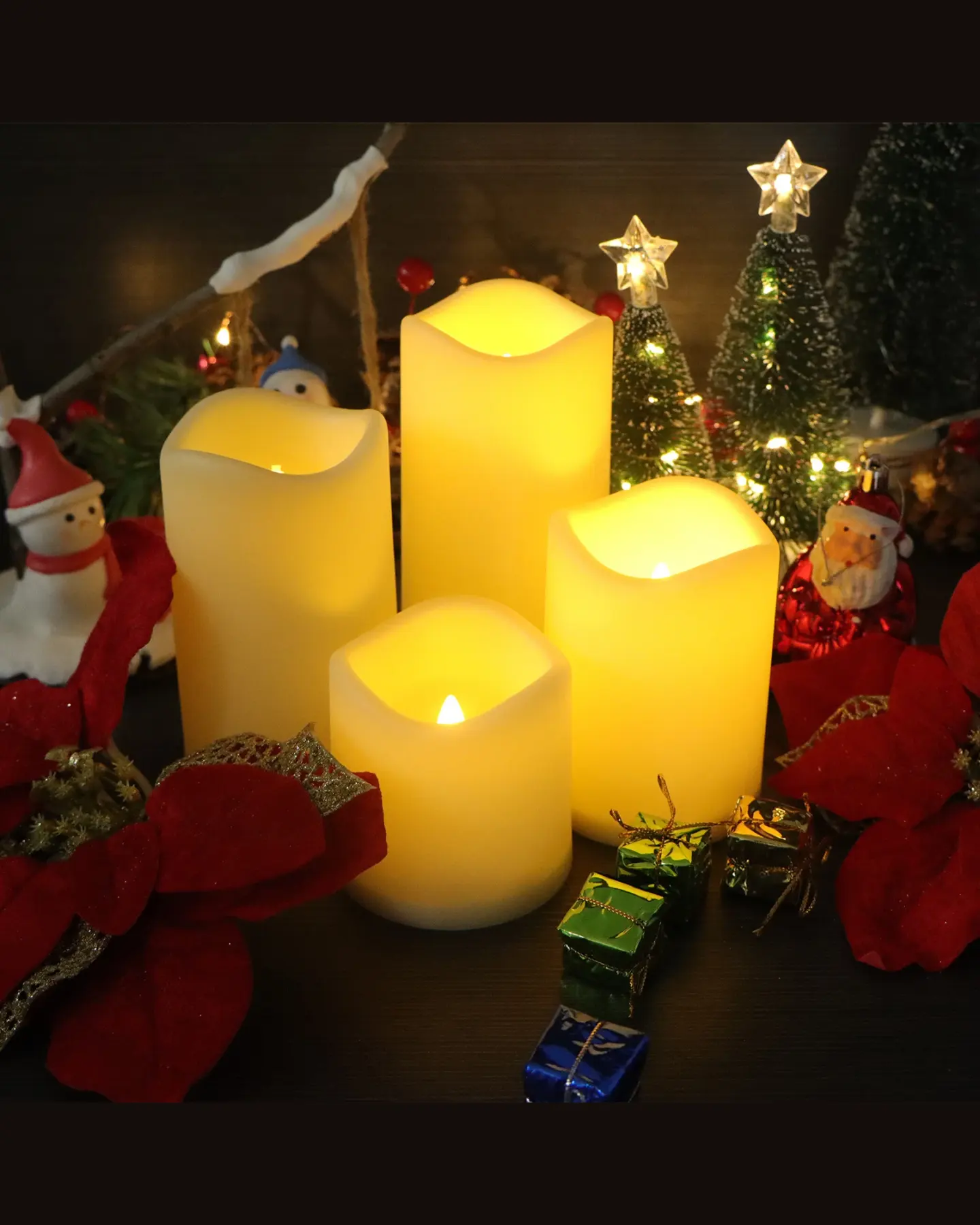 Flameless LED Pillar Candles, Set of 4 with Remote & Timer, view 4