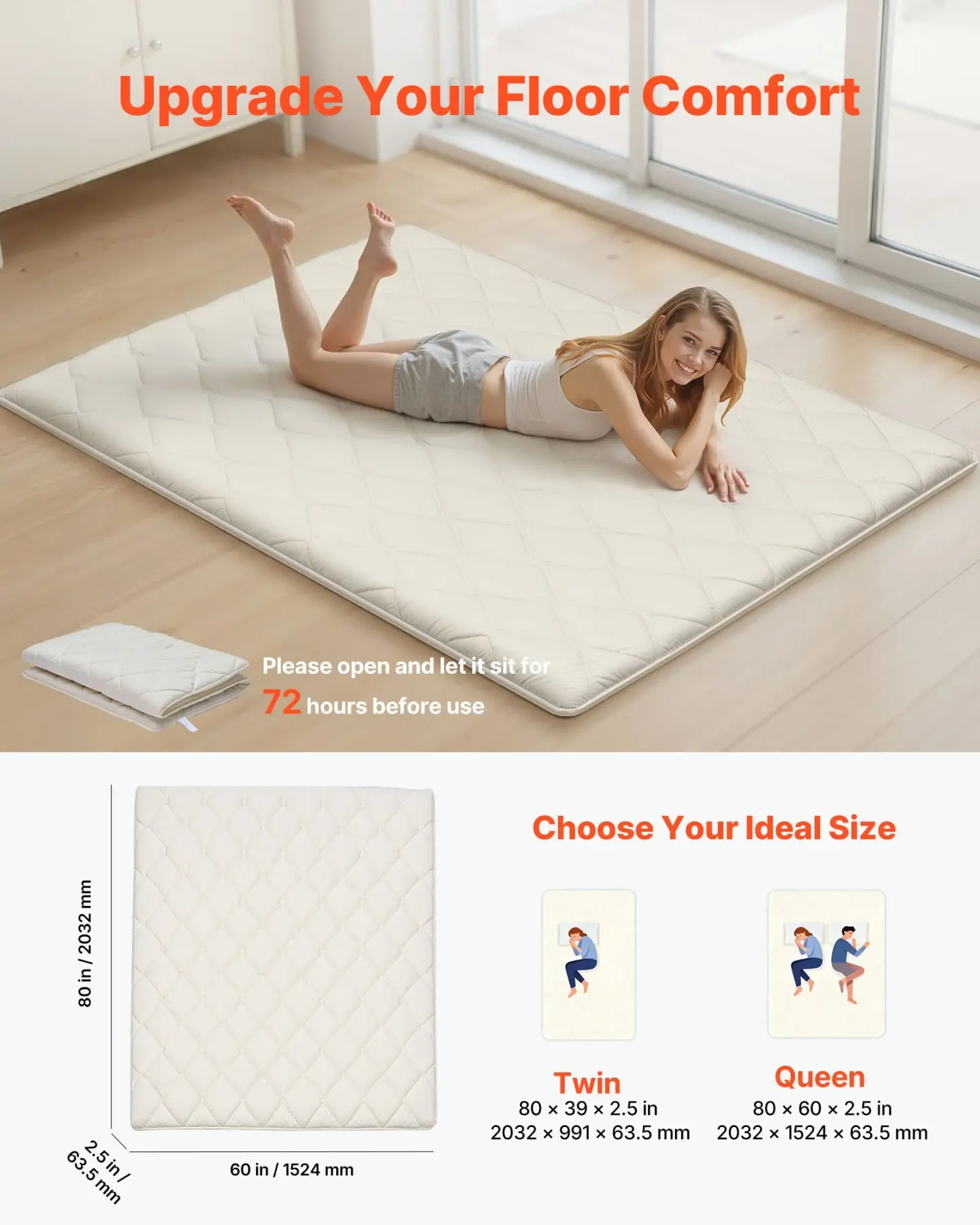 Japanese Floor Mattress, Queen Foldable Tatami Futon with Memory Foam, view 3