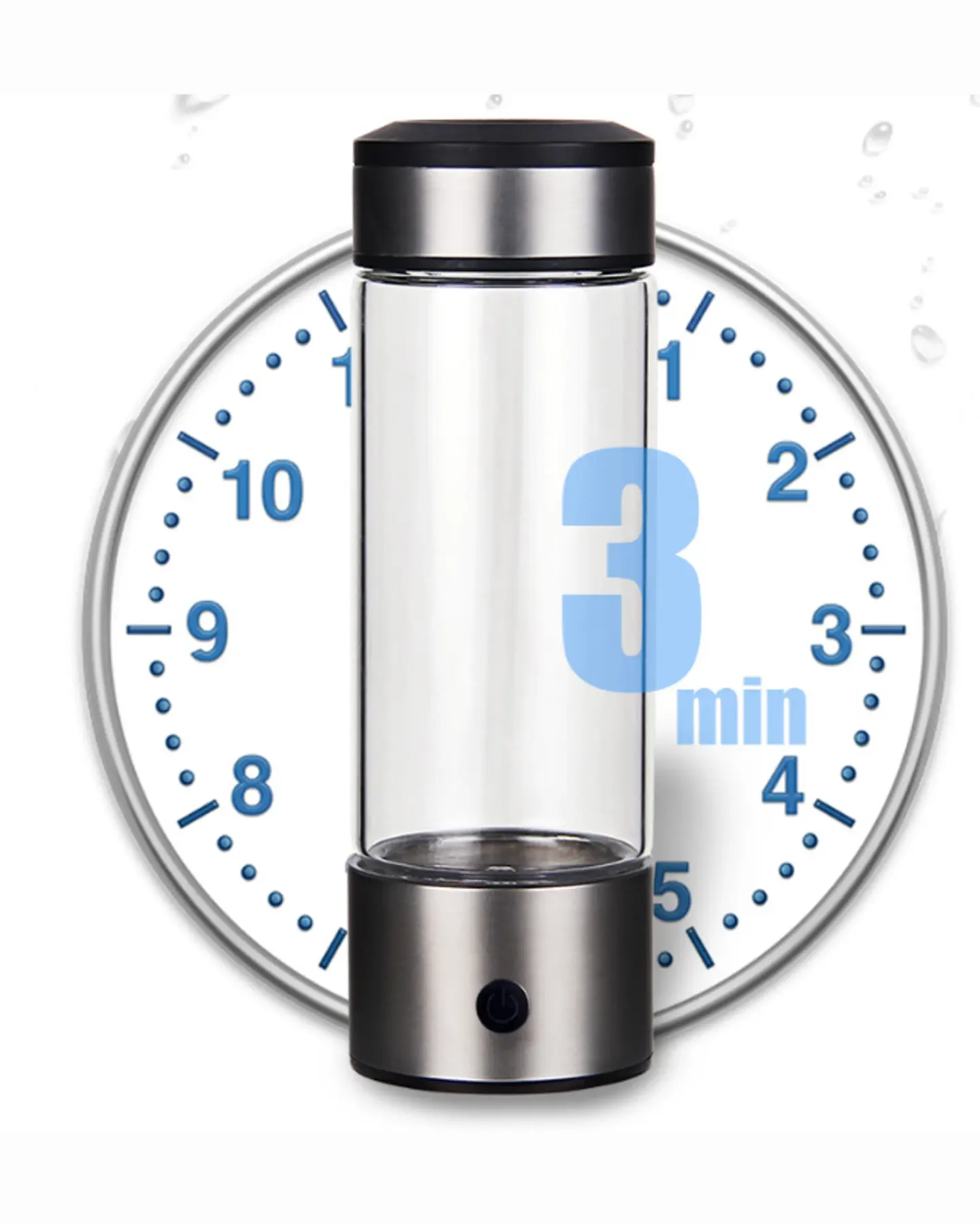 Portable Hydrogen Water Bottle, Rechargeable, 420 ml Glass, view 3