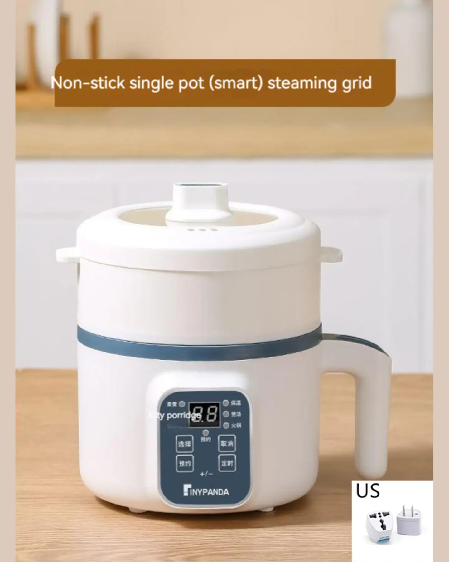 Mini Rice Cooker with Ceramic Pot and Steamer, Small 1-2 Person, view 3