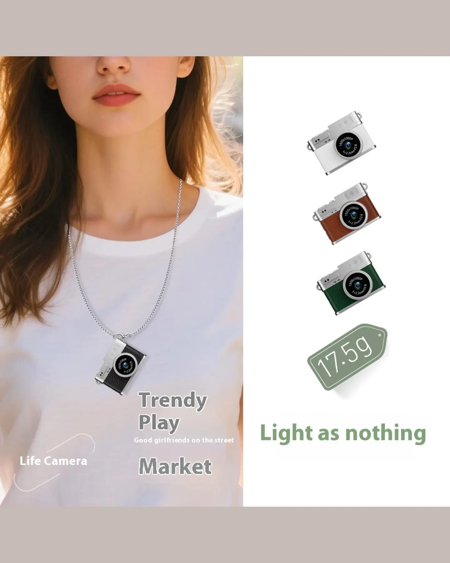 Retro Mini Digital Camera with Necklace Strap, Pocket Size, view 2