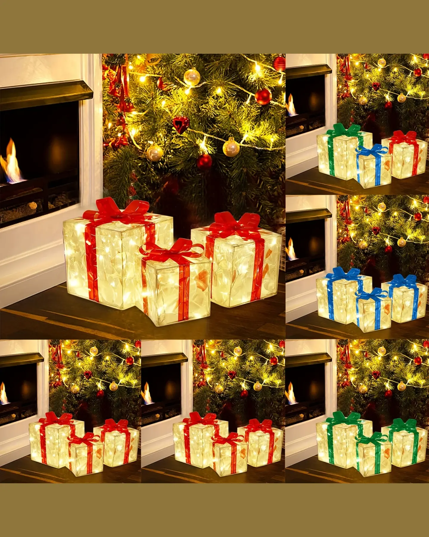 Light-Up Christmas Gift Boxes, Set of 3 Folding Decor