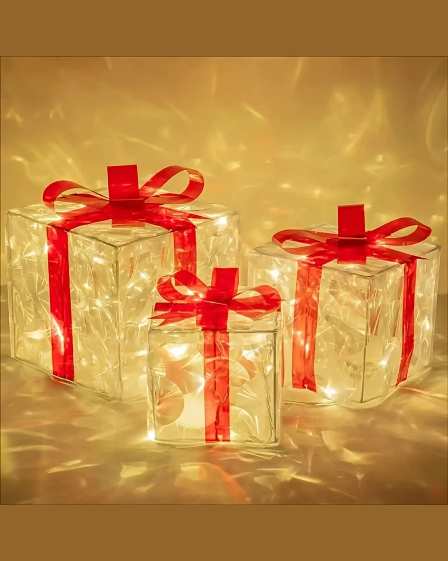 Light-Up Christmas Gift Boxes, Set of 3 Folding Decor, view 2