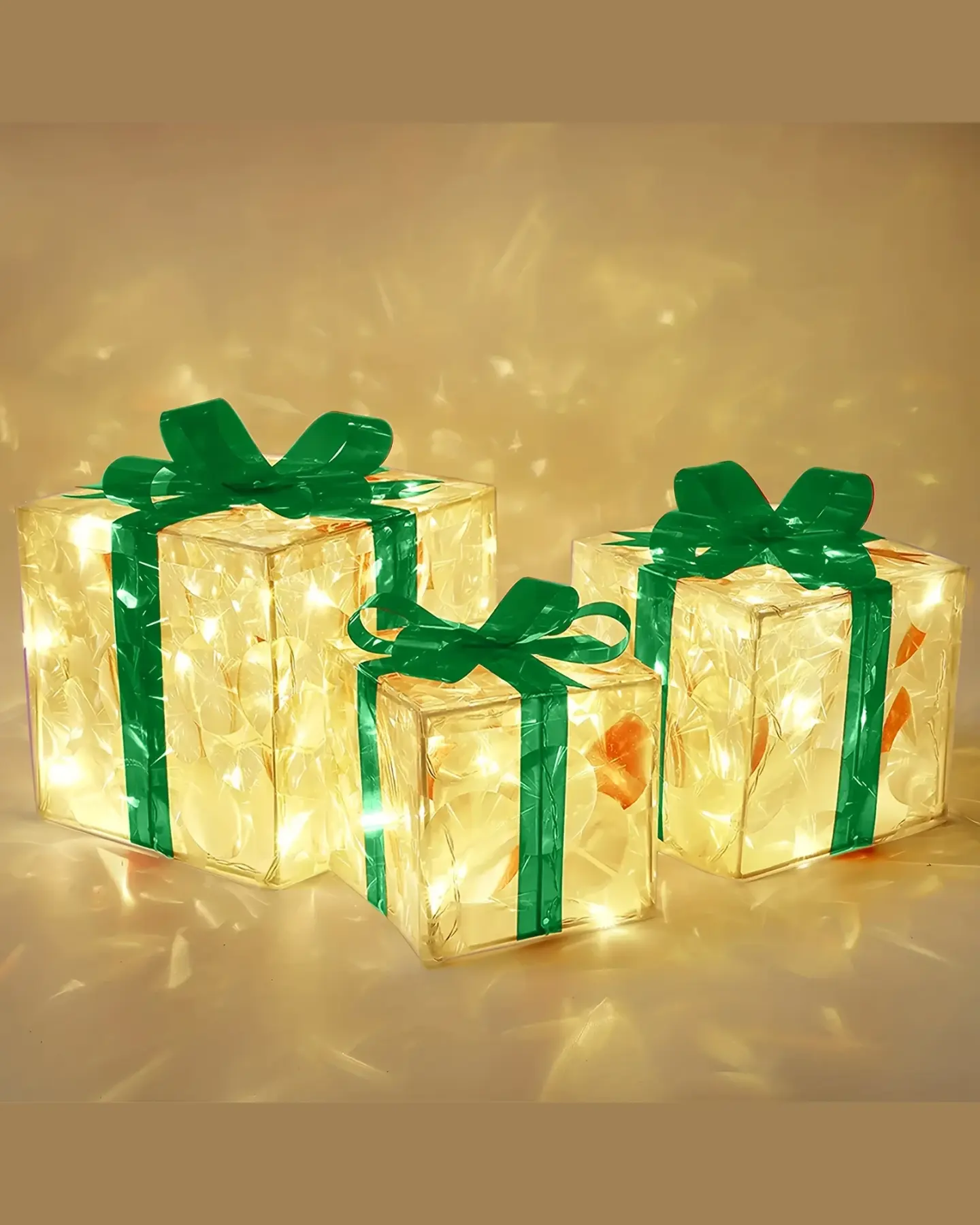 Light-Up Christmas Gift Boxes, Set of 3 Folding Decor, view 3