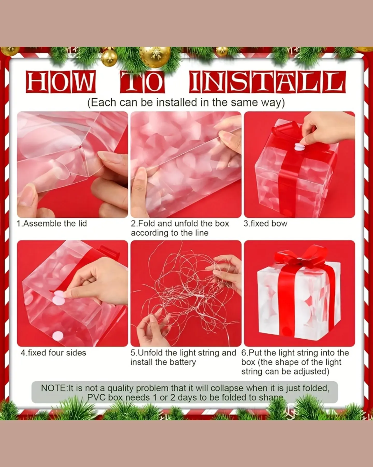 Light-Up Christmas Gift Boxes, Set of 3 Folding Decor, view 4