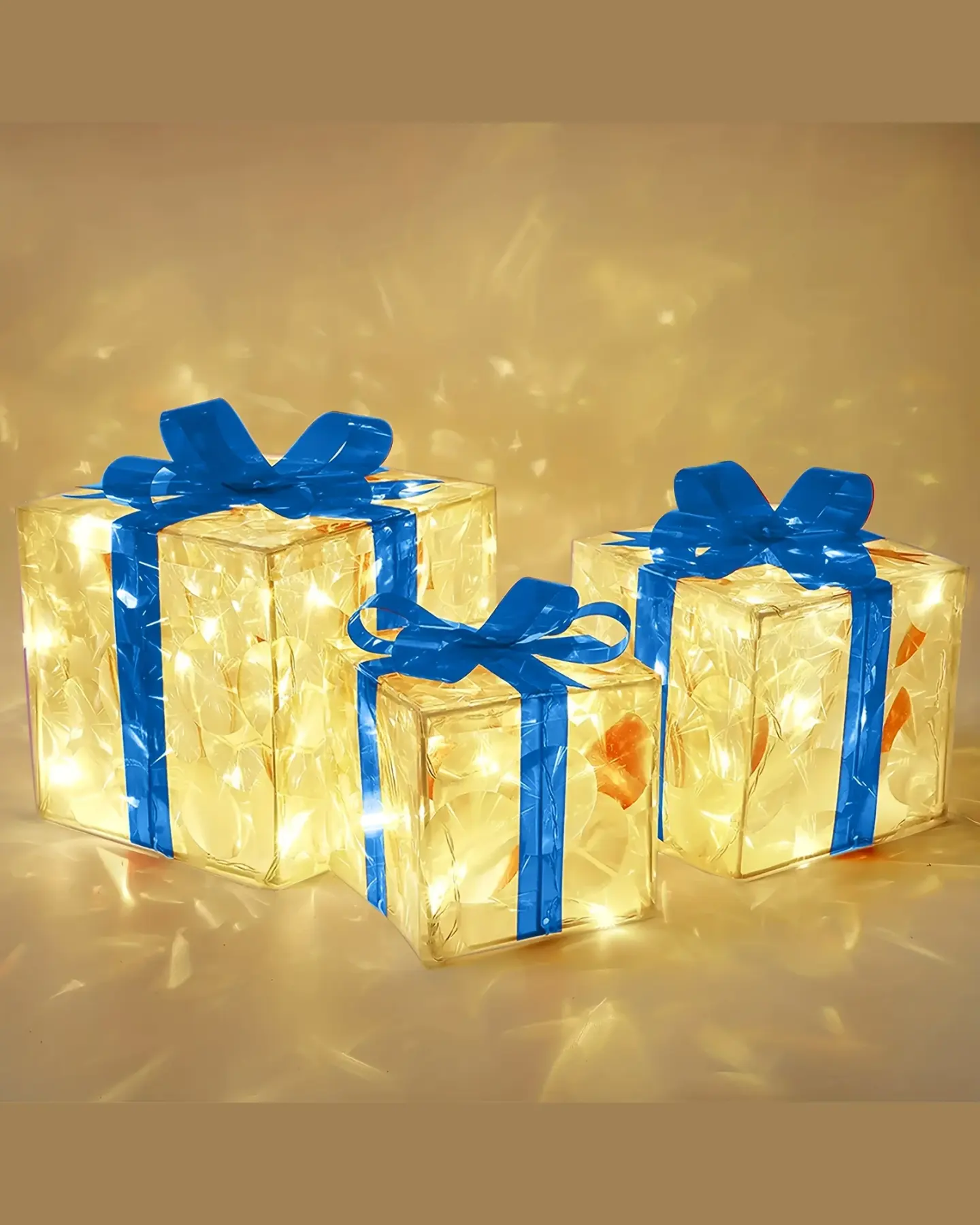 Light-Up Christmas Gift Boxes, Set of 3 Folding Decor, view 6