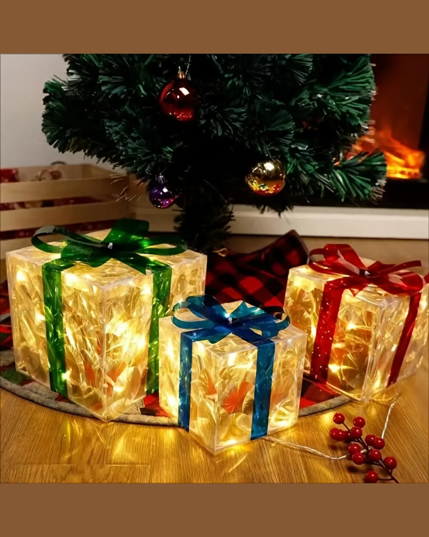 Light-Up Christmas Gift Boxes, Set of 3 Folding Decor, view 7