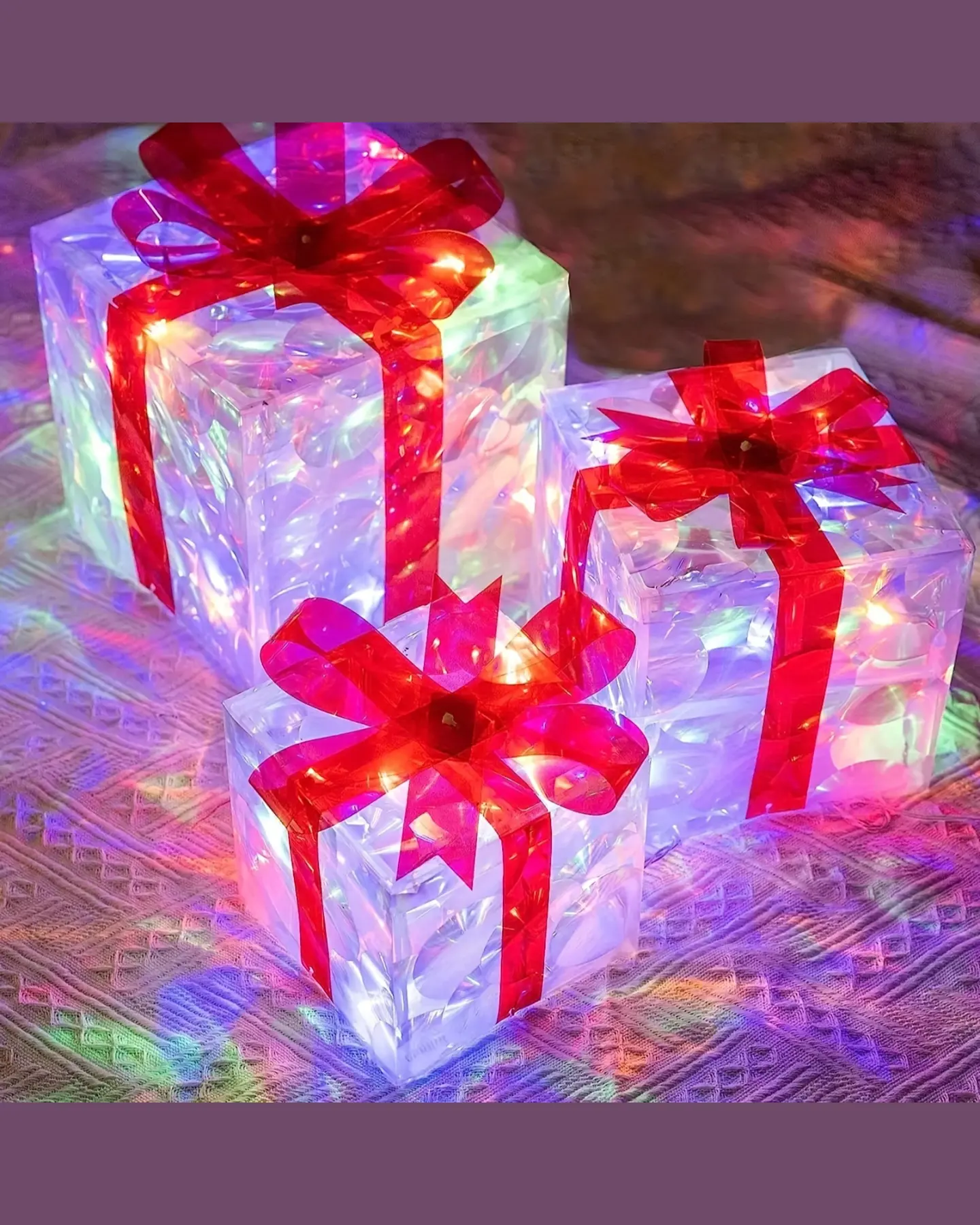 Light-Up Christmas Gift Boxes, Set of 3 Folding Decor, view 8