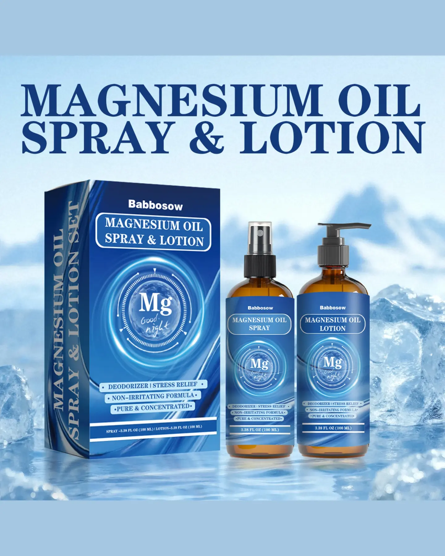 Magnesium Oil Spray & Magnesium Lotion Set, 2 x 100 ml